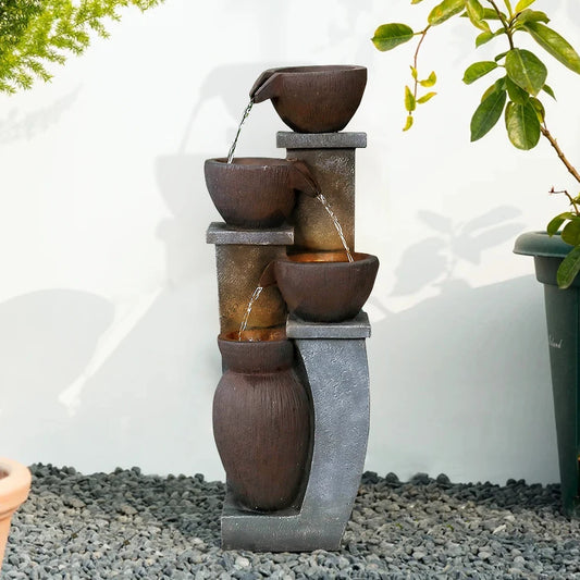 4-Tier Waterfall Outdoor Fountain with LED Light