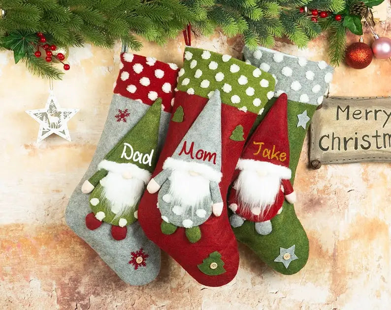 Custom Christmas Stockings Family Stockings Name Stocking Gnome Stockings Set Christmas Gift Personalized Gnomes Elf Stocking