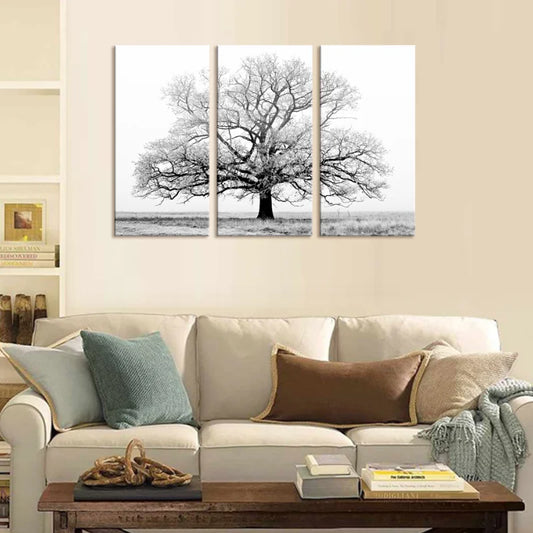 Big Tree on Grassland Landscape Canvas Painting