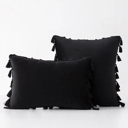 Velvet Decorative Pillow Cover with Boho Tassel Fringe – Soft & Stylish Cushion