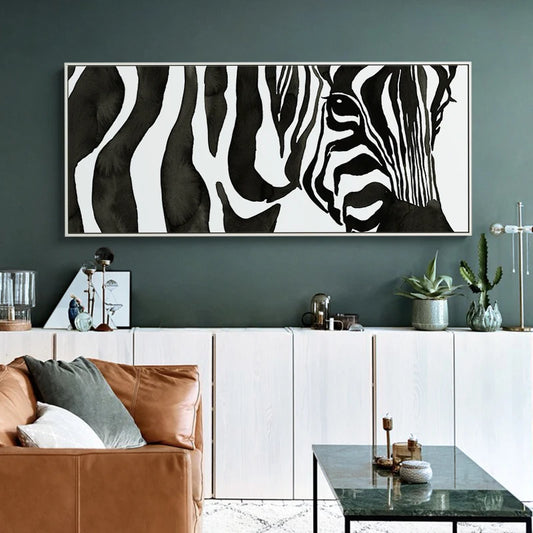 Long Nordic Zebra Wall Art Canvas Banner - Modern Simple Home Decor