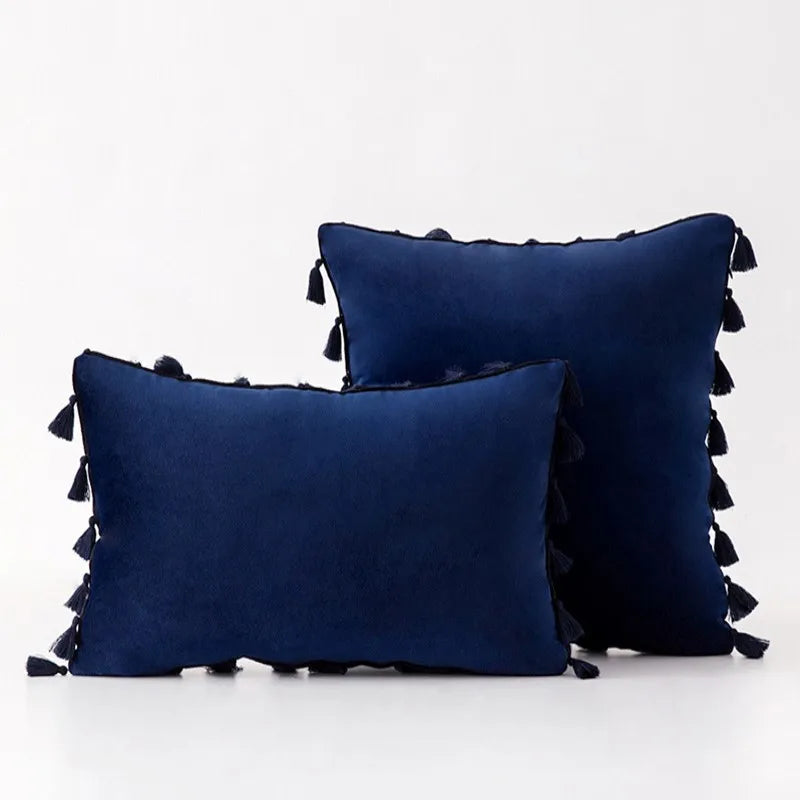 Velvet Decorative Pillow Cover with Boho Tassel Fringe – Soft & Stylish Cushion