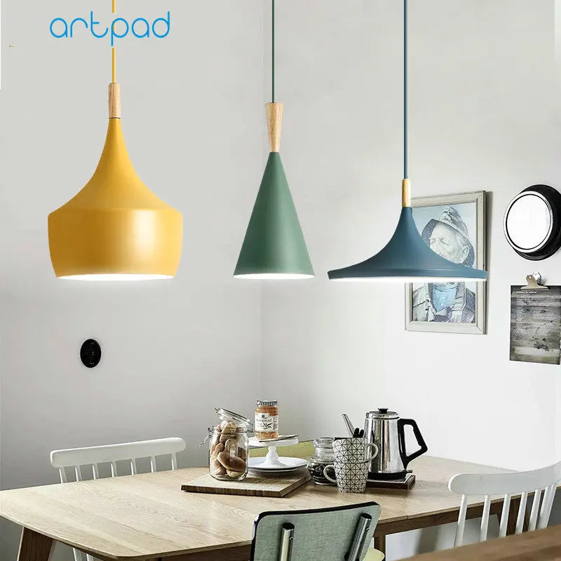 Modern Nordic Pendant Light - Iron Lampshade with Wood LED Hanging Lamp