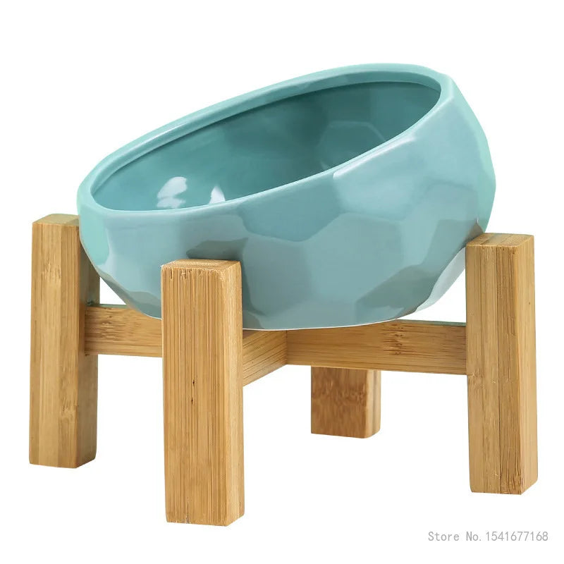 Ceramic Pet Bowl with Bamboo Stand – Stylish and Functional Feeder for Dogs and Cats