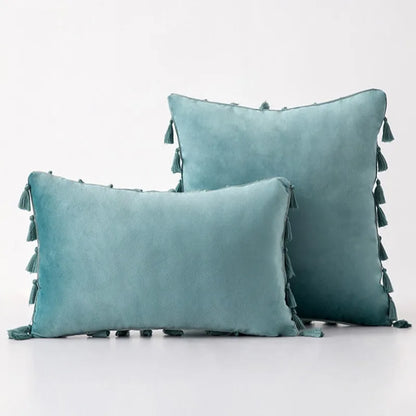 Velvet Decorative Pillow Cover with Boho Tassel Fringe – Soft & Stylish Cushion