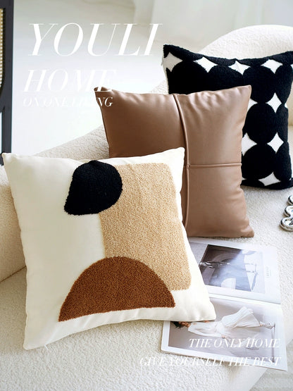 Cream Color Bed Retro Style White Knotted Pillow Cover Sofa Brown Lumbar Pillow Bedside Cushion with Core