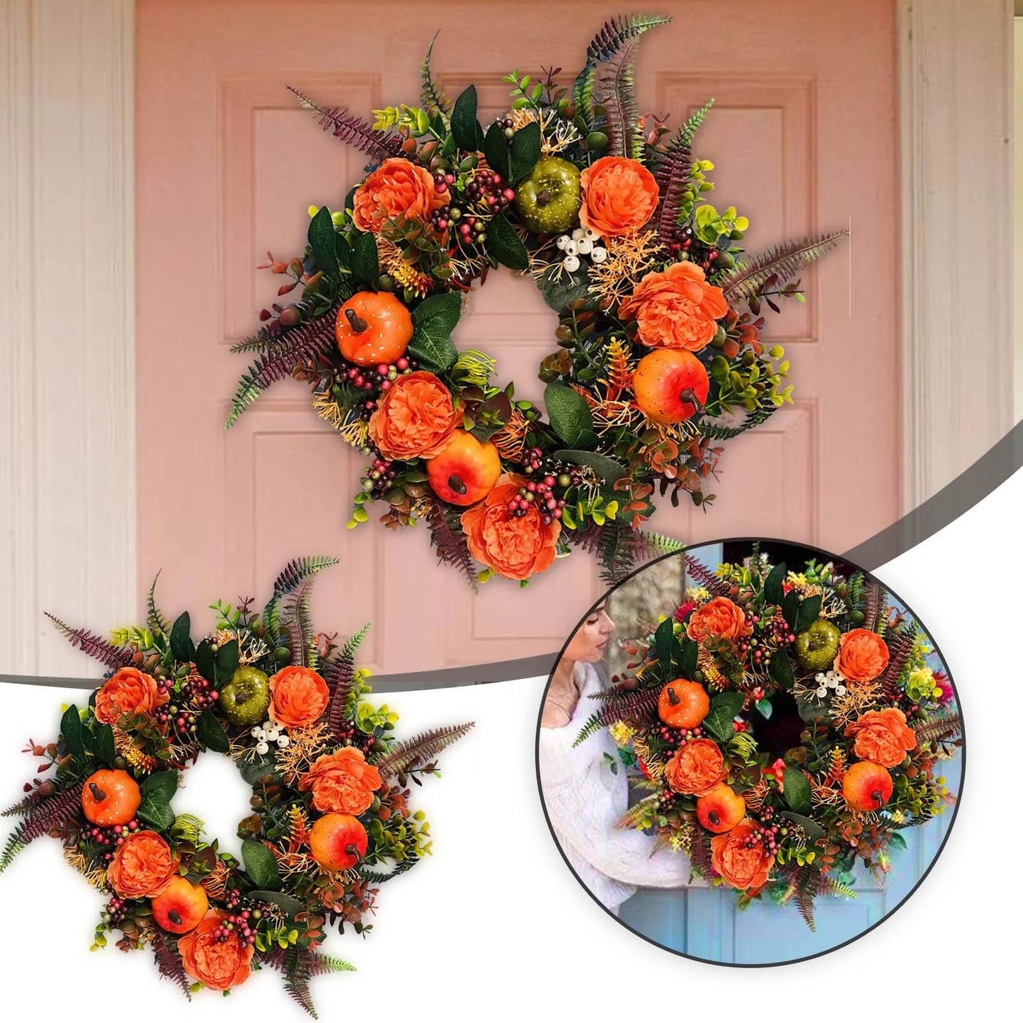 Celebrate Autumn with Our Fall Peony and Pumpkin Sunflower Wreath!