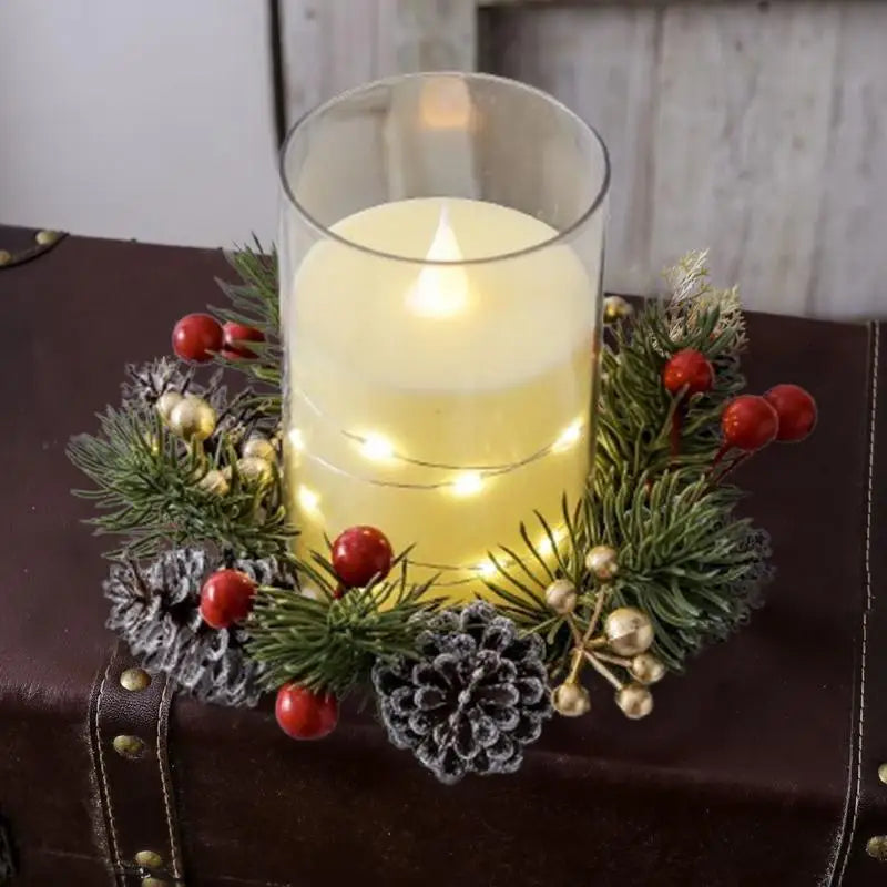 Christmas Candle Wreath Artificial Red Berry Candle Wreath Ring Bright Colors Christmas Table Centerpiece For Mantel Shelf Door