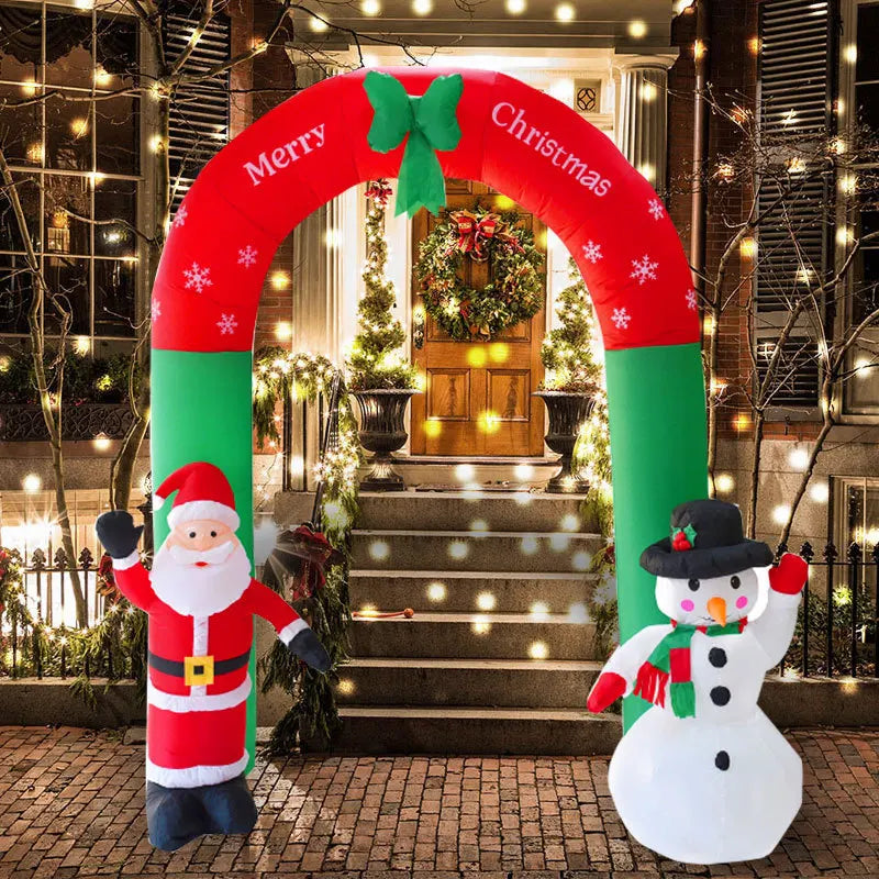 Festive Inflatable Santa Claus & Snowman Welcome Arch with LED Lights!