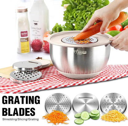 27-Piece Stainless Steel Mixing Bowls Set with Airtight Lids and Grater Attachments