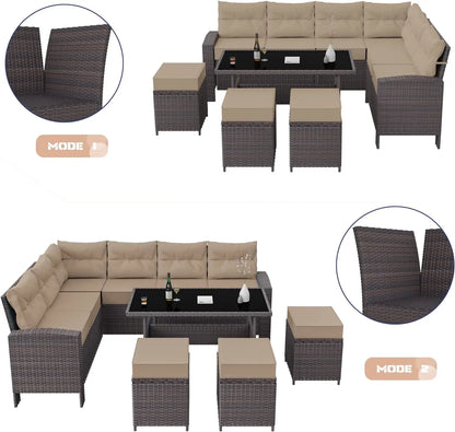 7 Piece Outdoor Patio Furniture Set - All-Weather Wicker Rattan Sofa Set