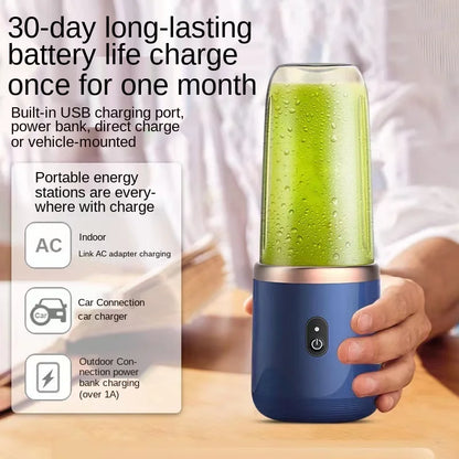 Portable Electric Fruit Juicer Blender Cup - 400ml, Wireless Charging, 6 Blades