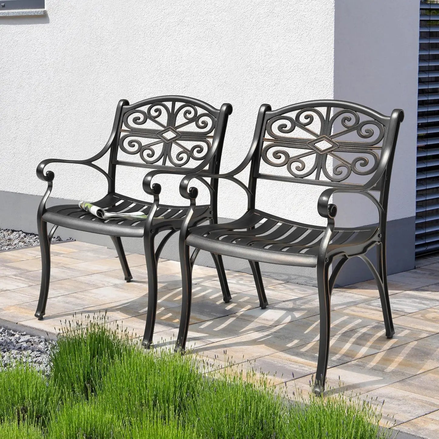 NUU GARDEN Set of 2 Cast Aluminum Patio Dining Chairs with Armrests