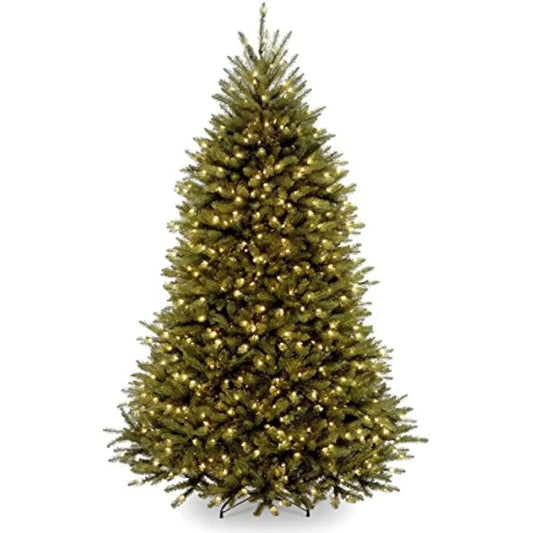 Pre-Lit Artificial Full Christmas Tree, Green, Dunhill Fir, White Lights, Includes Stand, 6 Feet