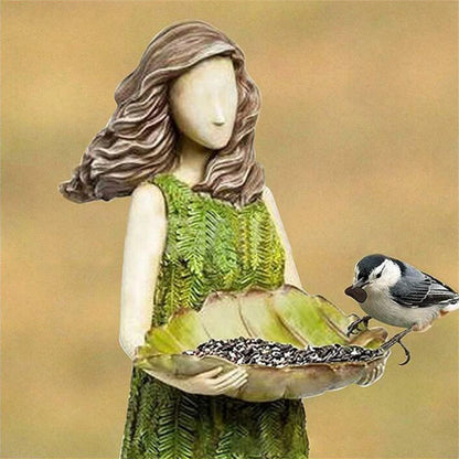 Charming Fairy Forest Girl Bird Feeder Garden Statue