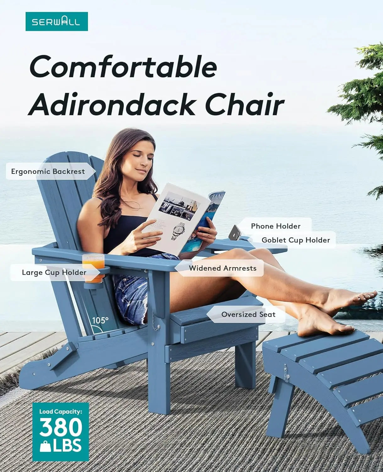 Relax in Style: Folding HDPE Adirondack Chair Set of 4