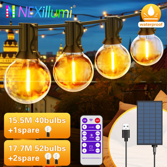 Solar String Lights Outdoor G40 Patio Lights