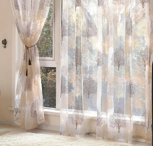 Modern Sheer Leaf Tulle Curtains – Elegant Window Panels