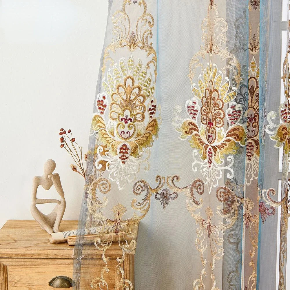 Hollow Out Embroidered Window Screen Curtains