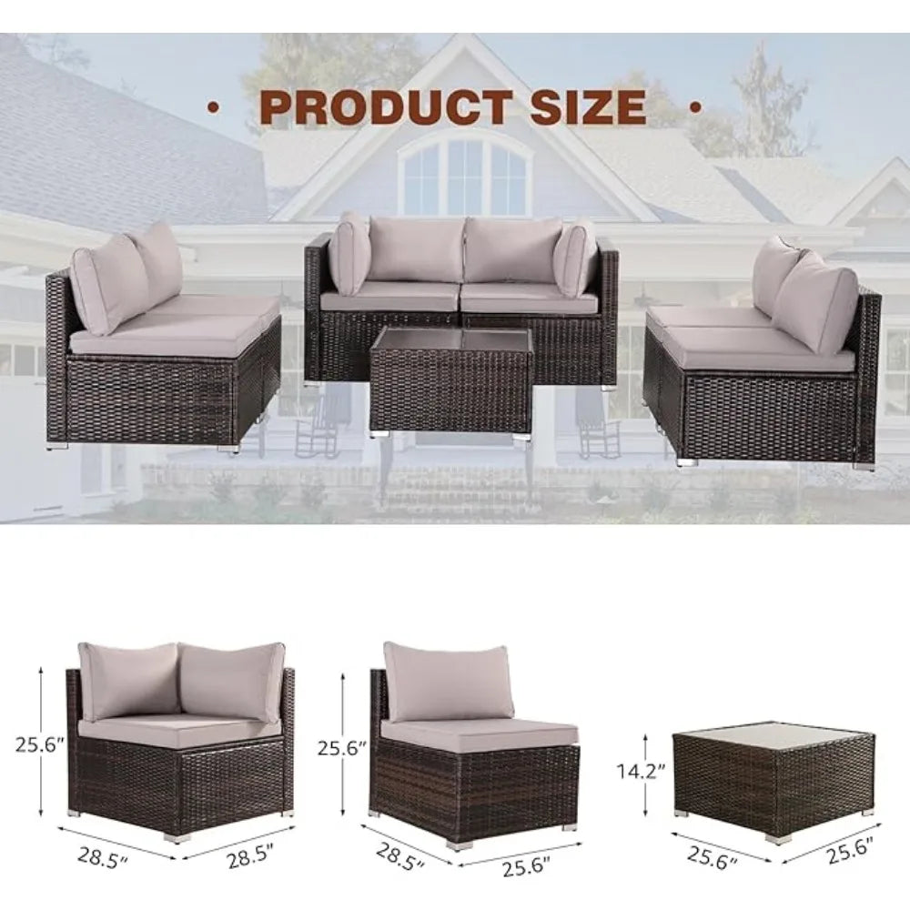 7-Piece Modular Patio Furniture Set - Wicker Outdoor Sectional Sofa