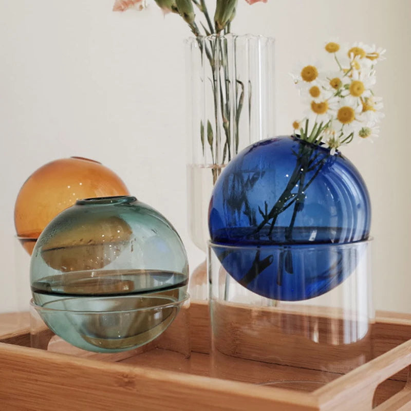 Mini Round Glass Flower Vase – A Delightful Touch of Nature for Your Space