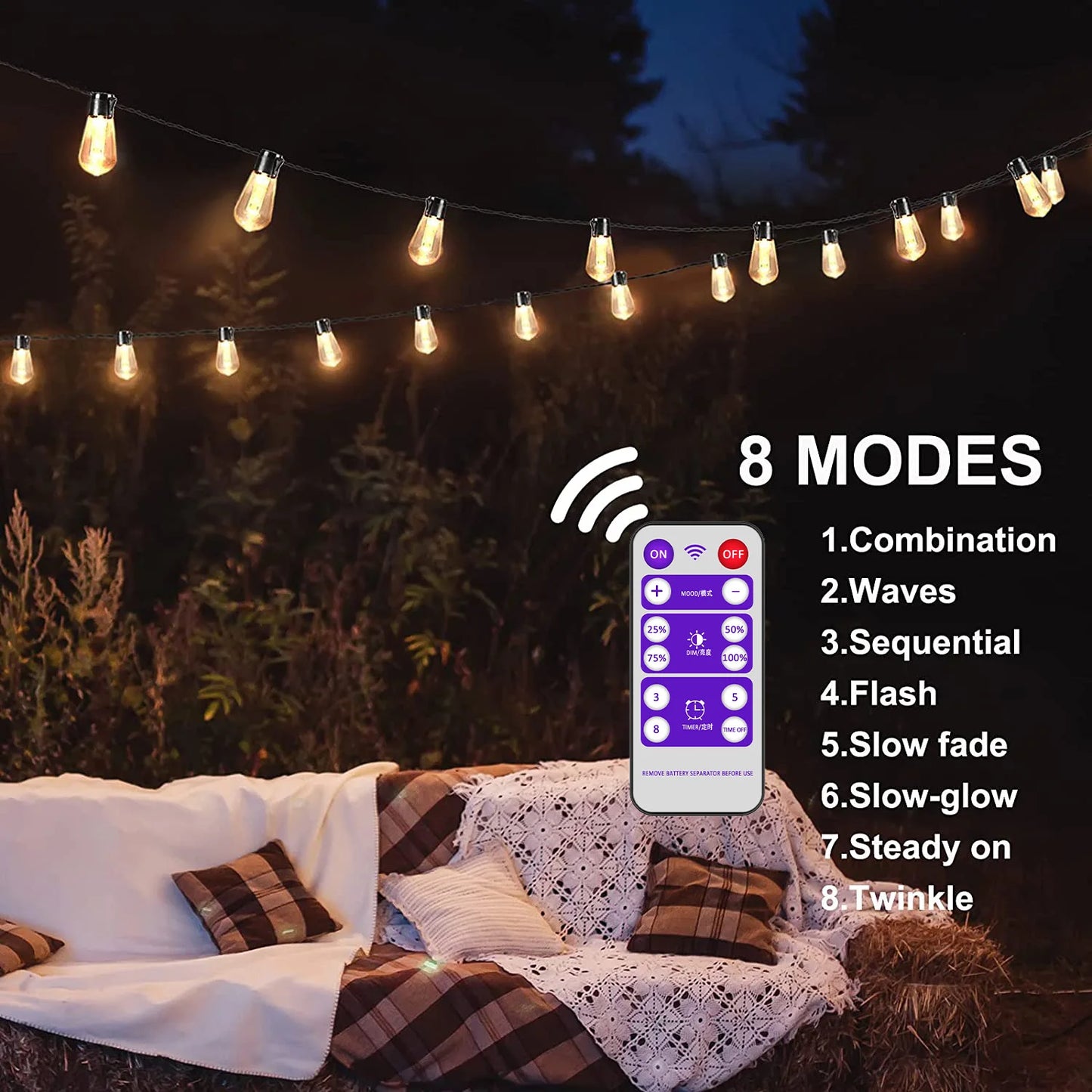 High Brightness Solar String Lights - 20FT S14 LED Outdoor Fairy Lights