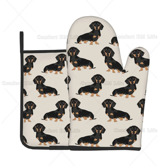 Dachshund Delight: Heat-Resistant Oven Mitts & Pot Holders Set