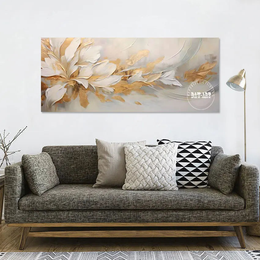 Ethereal Gold Foil Flowers Abstract Canvas Art Painting