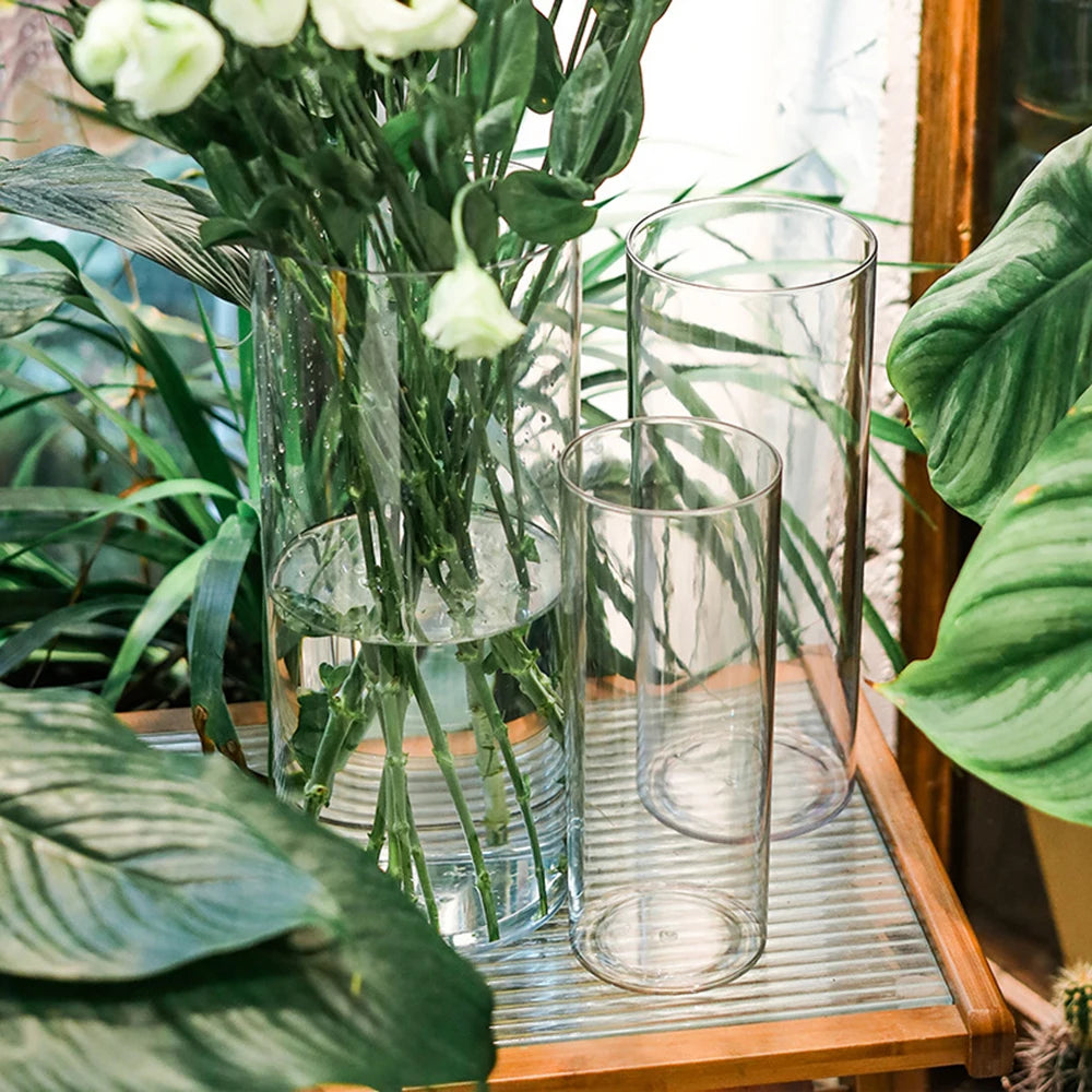 Transparent Cylinder Flower Vase – A Timeless and Elegant Centerpiece