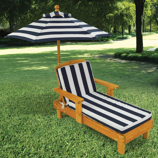 KidKraft Outdoor Wooden Chaise Lounge with Parasol and Cushions