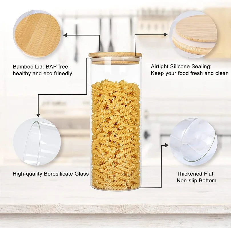 Glass Airtight Canister with Wood Lid - Kitchen Storage Jars