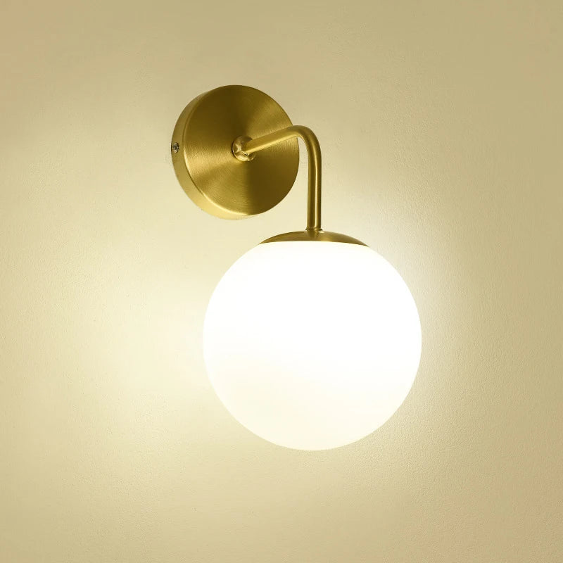 Nordic Golden Wall Lamp with Milky/Clear Glass Round Ball – Elegant Copper & Glass Sconce