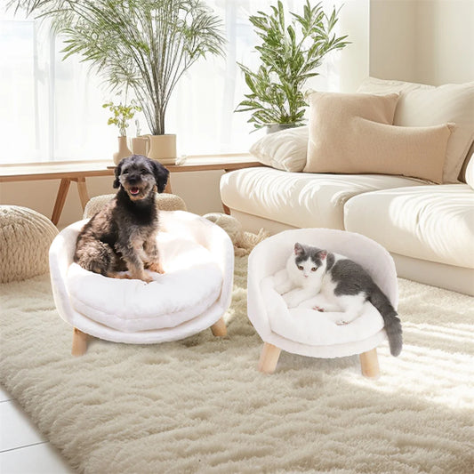 Luxury Pet Bed with Wooden Legs – Soft Plush Nesting Chair for Small Pets