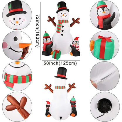 Frosty Friends Fiesta: 6FT Inflatable Snowman & Penguins with Twinkling LED Lights!