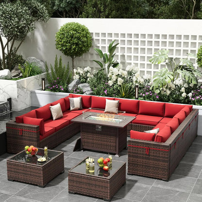 Outdoor Wicker Patio Furniture Set with Gas Fire Pit Table – PE Wicker Conversation Set