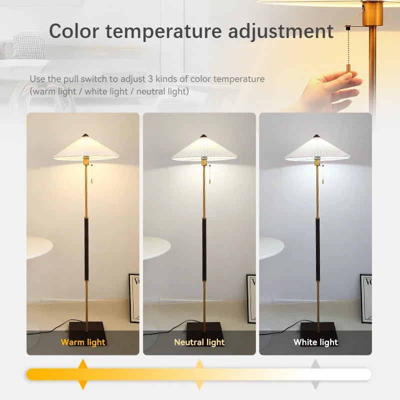 Wood LED Floor Lamp with Fabric Lampshade