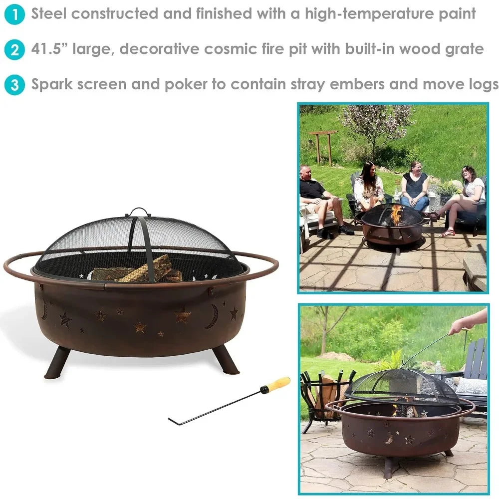 Rustic 42-Inch Wood-Burning Steel Fire Pit