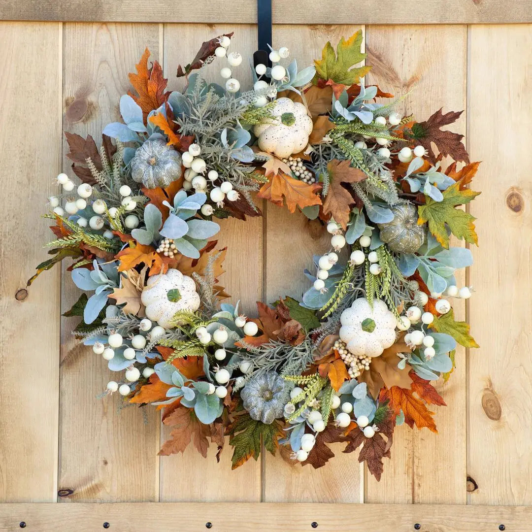 Elegant Autumn White Pumpkin Wreath