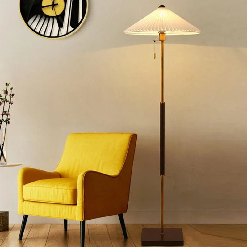 Wood LED Floor Lamp with Fabric Lampshade