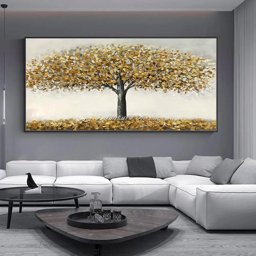 Mintura Large Size Handmade Artwork Handpainted Oil Paintings on Canva The Big Leafy Tree Modern Hotel Decor Home Decor Wall Art