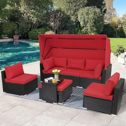 Indulge in Outdoor Luxury: 7-Piece Patio Set Daybed with Retractable Canopy