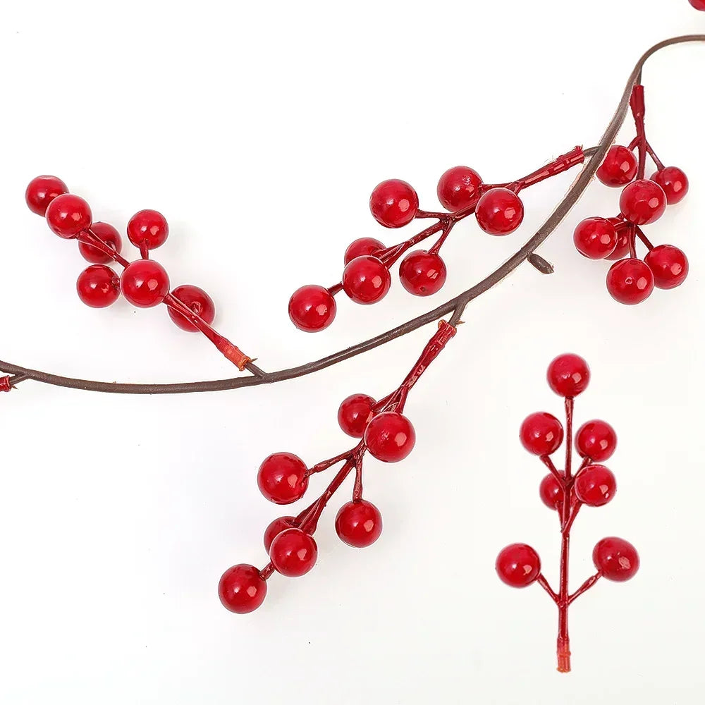 Red Berry Vine DIY Hanging Wreath Artificial Holly Berries Rattan Christmas Tree Garland Decorations Wedding Photo Props Plants