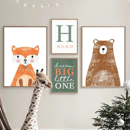 Bear, Fox, and Rabbit Boho Nursery Wall Art – Whimsical Charm for Your Little One’s Room