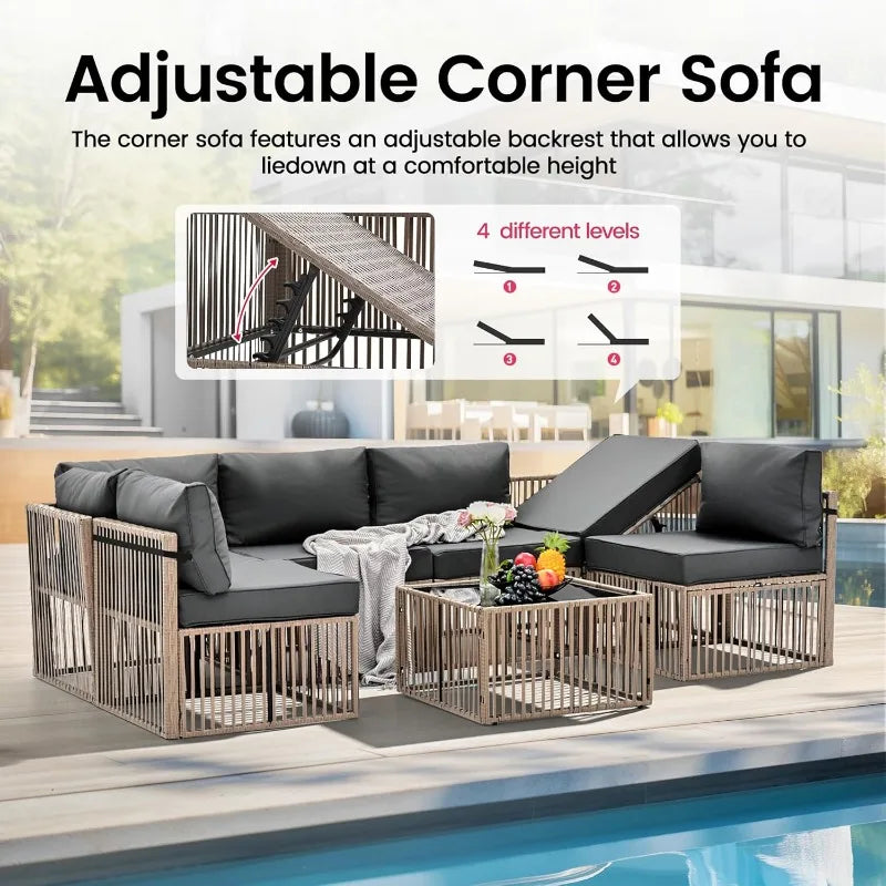 7-Piece Outdoor Sectional Set with Washable Cushions and Coffee Table