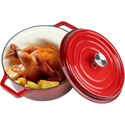 4.5-6.5 Quart Enameled Cast Iron Dutch Oven with Lid & Dual Handles