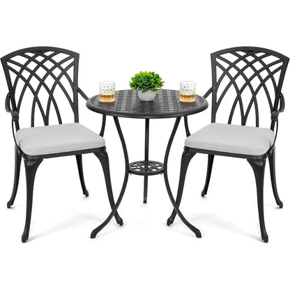 Elegant Bistro Set: 3-Piece Cast Aluminum Patio Table & Chairs