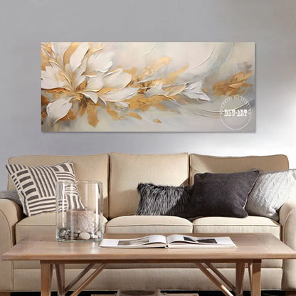 Ethereal Gold Foil Flowers Abstract Canvas Art Painting