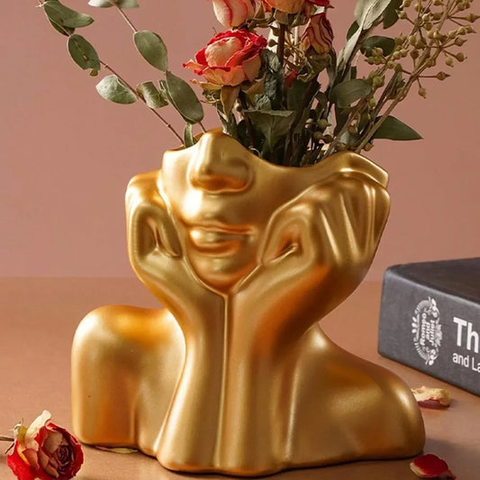 Elegant Golden Face Vase – A Statement Piece for Your Space