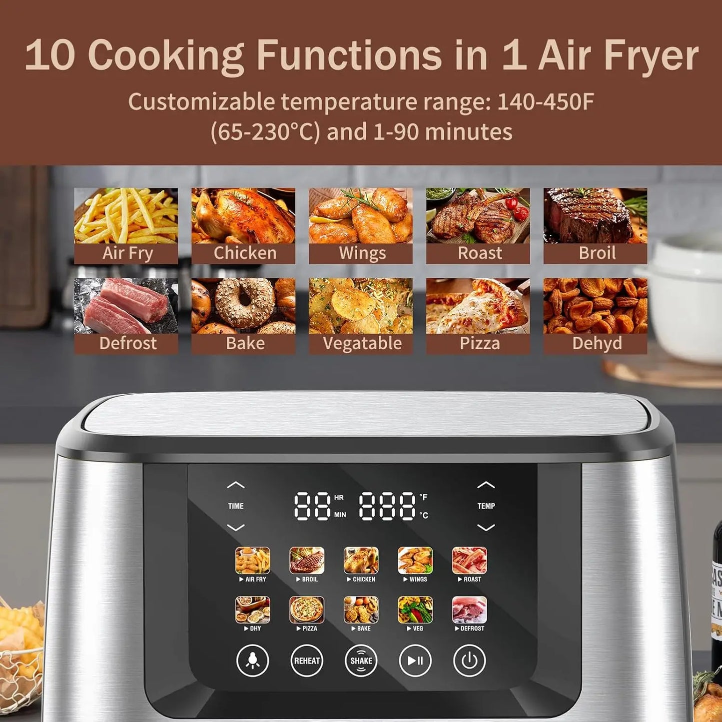 Air Fryer, 8 Quart, 10-in-1 Hot Air Fryer Oven with Color LCD Display Touchscreen, Air Fryer Toaster Oven Combo w