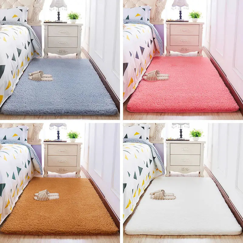 Thick Imitation Wool Bedside Carpet – Plush Area Rug for Bedroom and Living Room